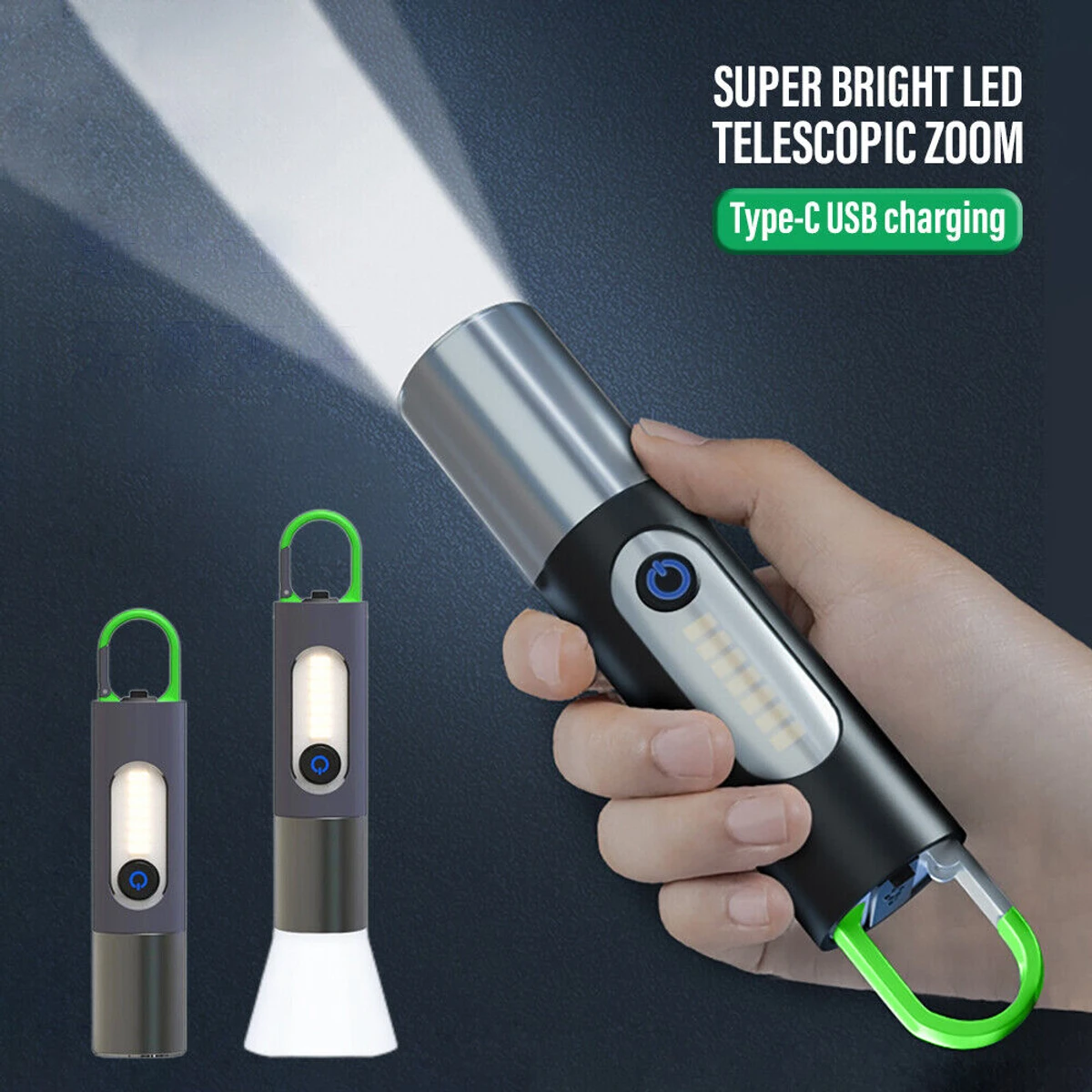 mini portable rechargeable led flashlight with camping light