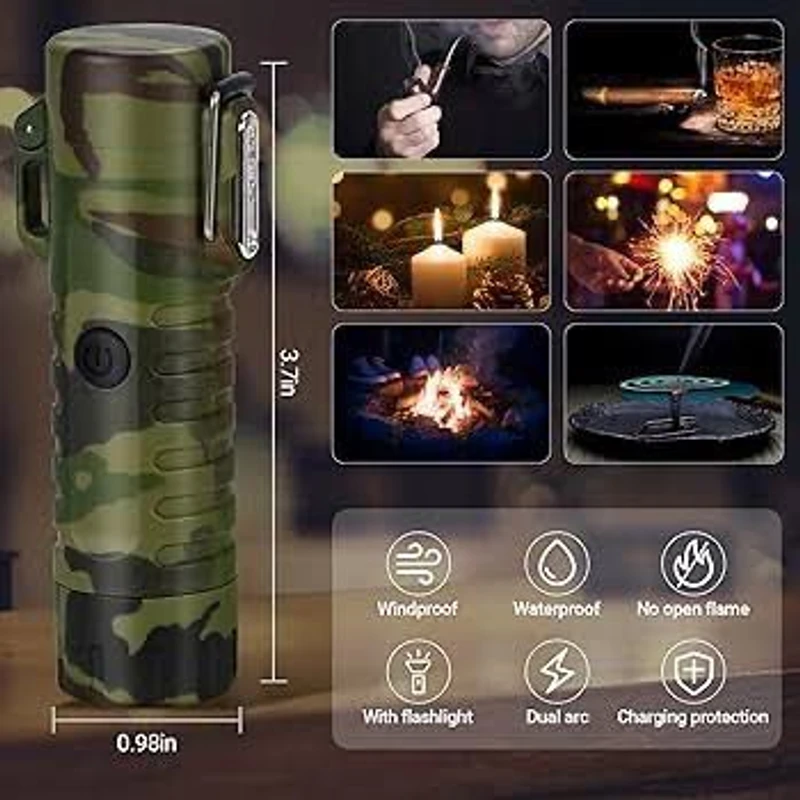 Scotte Plasma Windproof arc Lighter Electric Lighter and LED Flashlight - 2 in 1 (Black)/5-in-1 Magnesium Fire Starter for Emergency Survival Kits