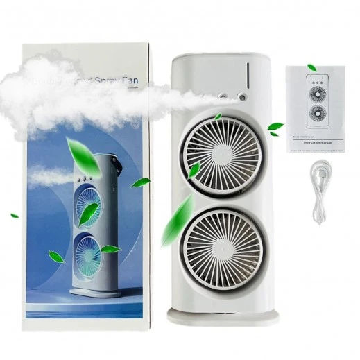 Powerful USB Rechargeable Double-ended Spray Fan Portable Aqua Breeze Mist Cooling Fan For Indoors & Outdoors Use With LED Display