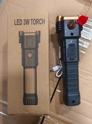Super Bright LED Flashlight with Safety Hammer Side Light Torch Flashlight Portable Outdoor Adventure Lighting USB Charging
