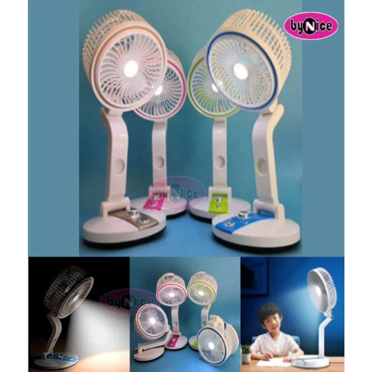 Folding Multi-function USB Charging Fan with builtin LED Light